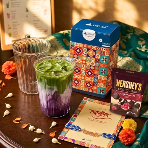 Image of PEBELLIFEWARE Personalized Rakhi Gift Hamper for Brother - Fluted Glasses | Set of 2 Ribbed Borosilicate Glasses 345ml with Customized Name Brass Rakhi Thread, Festive Card & Luxury Gift Box