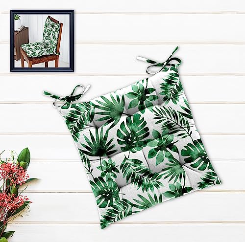 Image of Cotton Shell with Mixed Fiber Filled Printed Chair Cushion - Big Leaf (Pack of 1)
