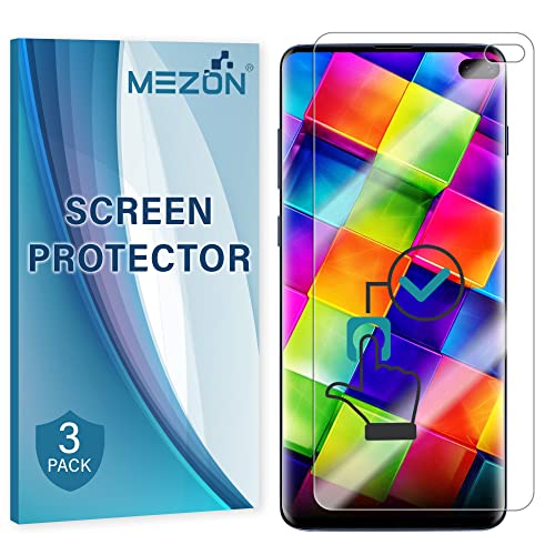 MEZON [3 Pack] Premium Hydrogel Screen Protector for Samsung Galaxy S10 5G – Full Coverage Ultra Clear Edge-to-Edge Film – Case Friendly, Shock Absorption (Galaxy S10 5G, Hydrogel)