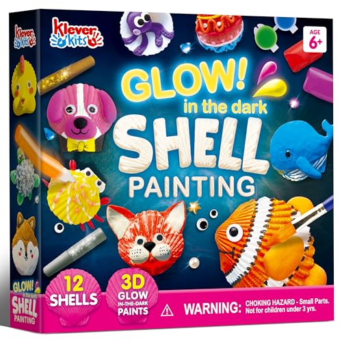 Klever Kits 12pcs Sea Shell Painting Kit for Kids-Glow in The Dark, Arts & Crafts for Boys and Girls Ages 6-12, Craft Kits for Kids, Gifts for 6+ Year Old Girls, Creative Art Toys for Birthday Party