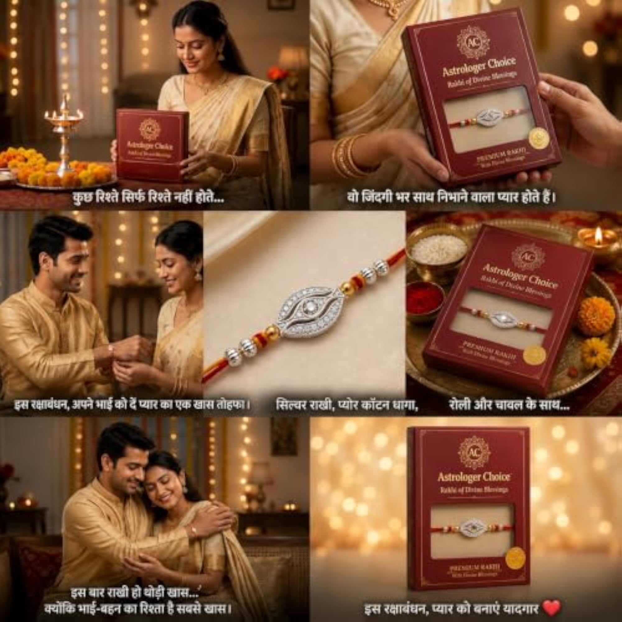 Silver Rakhi with Silver Finish Coin, Roli Chawal & Greeting Card