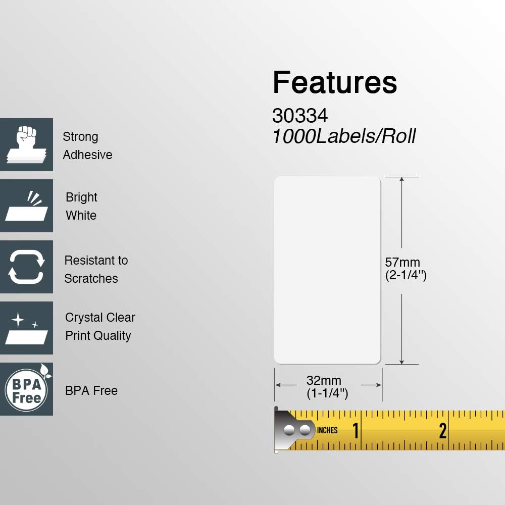 BETCKEY - Compatibile DYMO 30334 (2-1/4" x 1-1/4") Etichette multiuso medie - Compatibile con stampanti desktop Rollo, DYMO Labelwriter 450, 4XL e Zebra [6 rotoli, 6000 etichette, rosa]