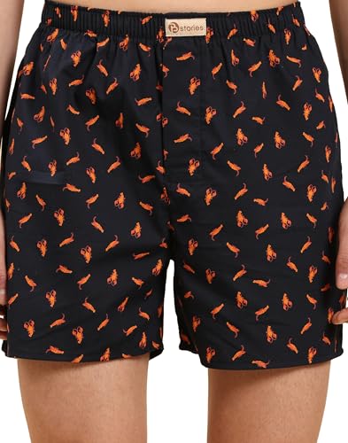 Image of B STORIES Bstories Men's Cotton Printed Boxer Shorts | Soft & Breathable Woven Cotton | Elastic Waist | Regular Fit | Comfortable Lounge & Sleepwear