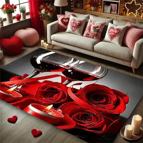 Tapete Decorativo Rojo con Diseño de Rosas 5x6 ft miniatura 2