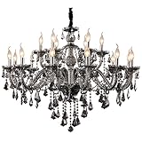Uboxin Modern Luxury K9 Crystal Chandelier 18 Light Large Smoky Gray Crystal Chandelier Lighting 39.5' E12 Crystal Pendant Light Fixtures for Living Room, Stair,Store (Double Layer 12+6 Lights)