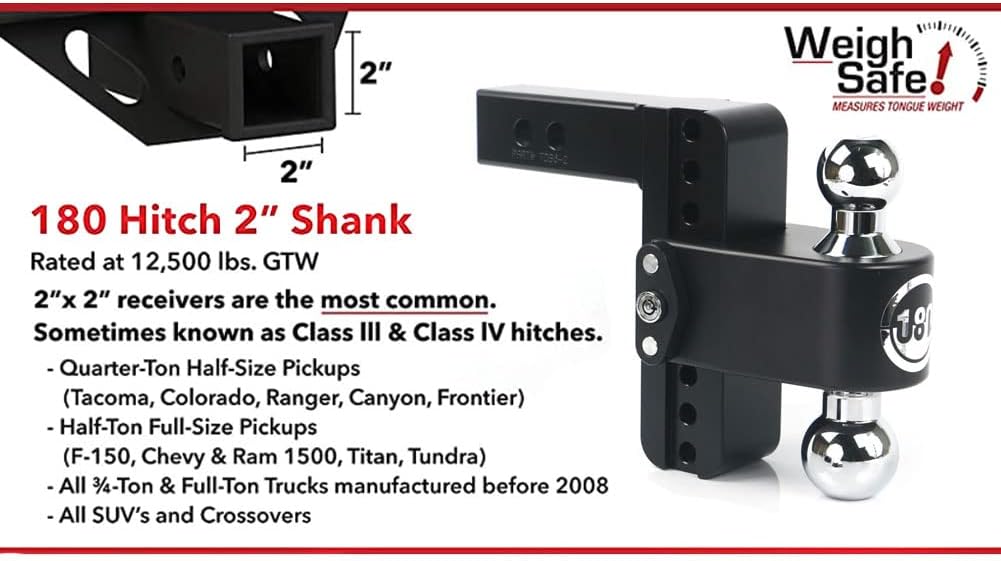 Weigh Safe CTB6-2-CER-BLA Drop Hitch Receiver: 2 Inches Adjustable