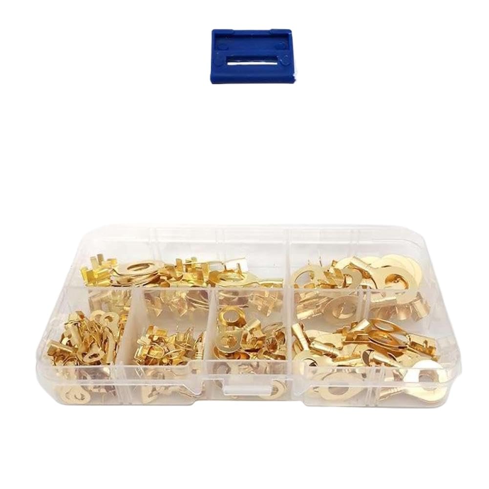 150PCS Brass Ring Terminal Insulated Wire Crimp Connectors Spade Electrical Kit