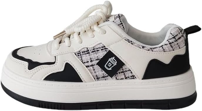 Loizziuy Aesthetic Checkerboard Skateboarding Sneakers Preppy Classic Casual Shoes for Women with Collegiate Versatile Round-Toe