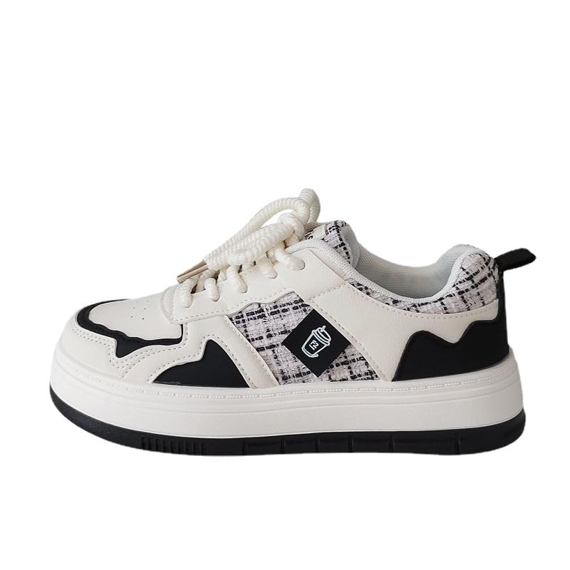 Loizziuy Aesthetic Checkerboard Skateboarding Sneakers Preppy Classic Casual Shoes for Women with Collegiate Versatile Round-Toe (US 4.5,Black,4.5)