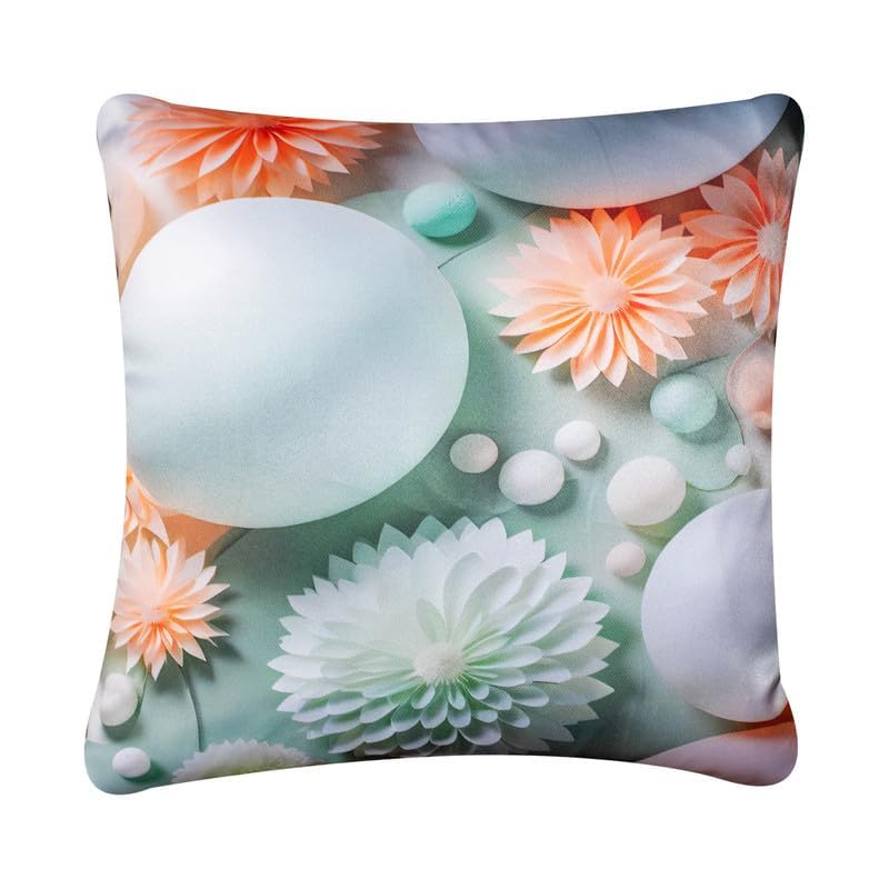 Image of Decorative Satin Sofa Cushion Covers Set of 5, 16 x 16 Inches, Multicolor Floral Printed Pillow Covers for Living Room, Bedroom, Couch & Sofa, Soft Glossy Fabric, Zipper Closure