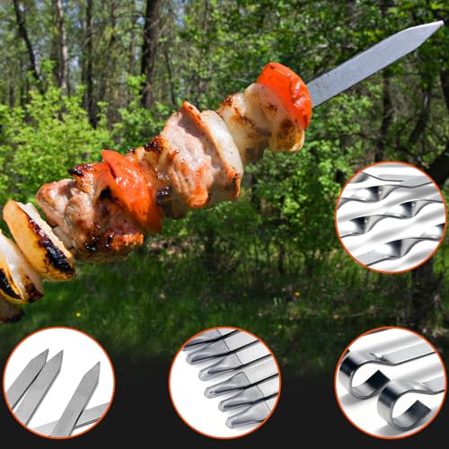 AWCIGG 10 Stück Grillspieße, 55 cm Flache Schaschlikspieße Heavy Duty Edelstahl Adana Kebab Spieße Lange Fleischspieße mit Tasche
