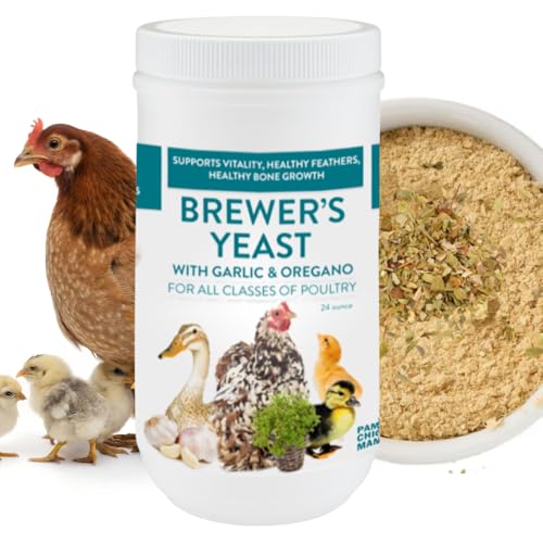 Brewers Yeast for Ducks & Chickens with Garlic & Dried Oregano (24 Ounce) | Niacin for Ducks Chicks and Adult Chickens | Chicken Probiotic & Amino Acids| Pampered Chicken Mama (24 Ounce)