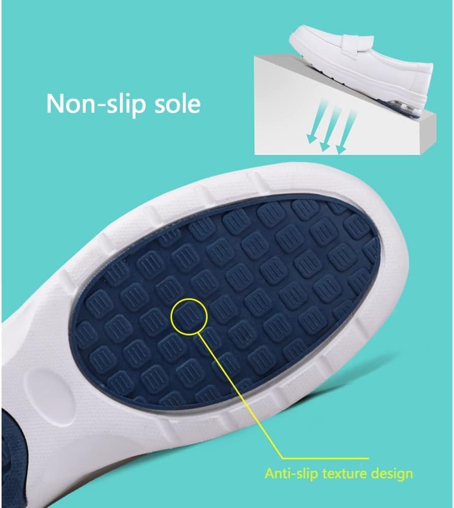 Zapatos De Enfermera De Confort para Mujeres, Mocasines De Cuero De Trabajo De Enfermería Profesional Ligeros Y Antideslizantes Cuidado Médico, White, 5 UK