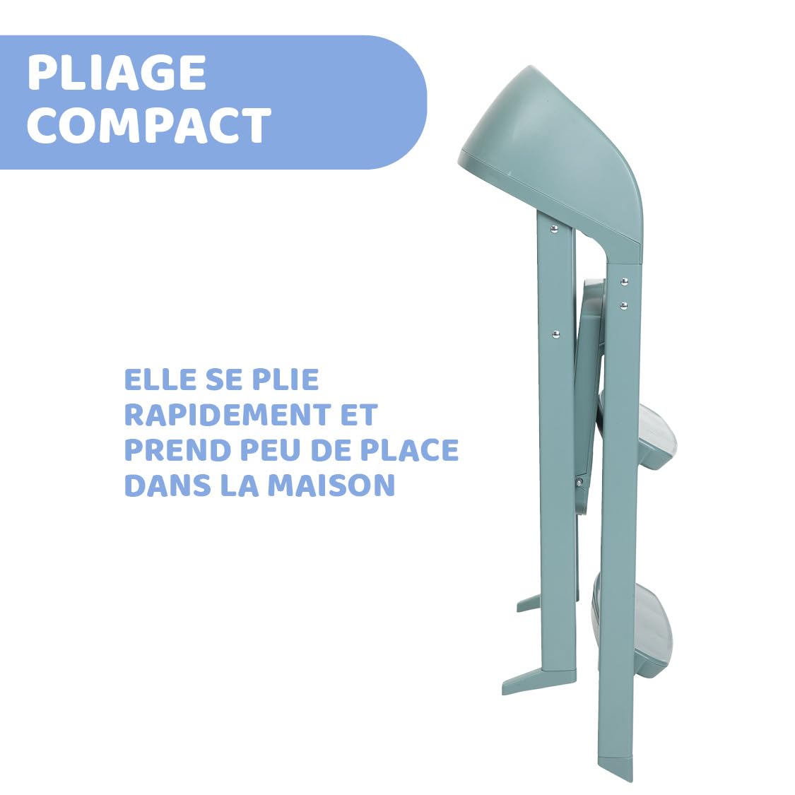 Chicco Crescendo Lite, Trona Evolutiva Bebé con 3 Configuraciones: Trona Bebés, Silla Elevadora para Niños y Taburete para adultos, De 6 meses hasta 110 kg, Cierre compacto Plegable, Verde agua