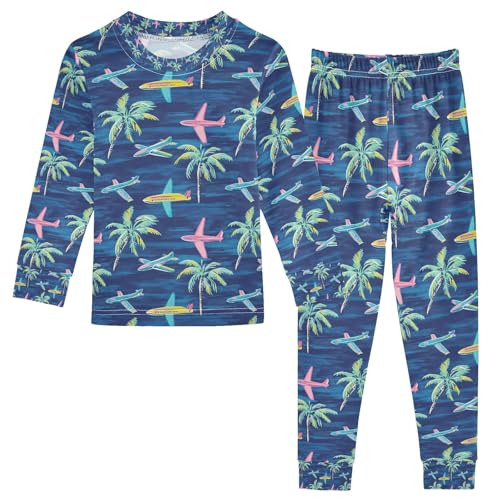senya Airplane Palm Trees A Pajamas Set Long Sleeve Soft Cotton Sleepwear 2 Piece