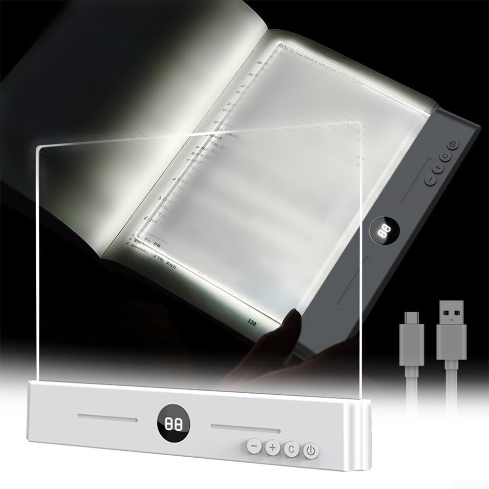 Luz LED de panel plano con batería recargable, 3 temperaturas de luz y función de temporizador para una lectura cómoda (negro)