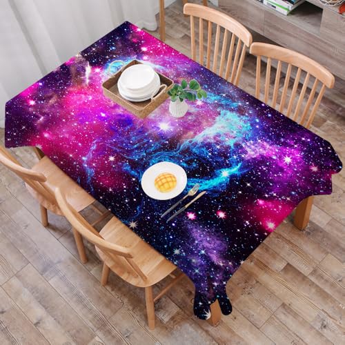 DALEXHM Mantel Mesa Rectangular 137x183 cm,El Cielo Estrellado Rosa y Azul se Muestra vívidamente, brillando con estr,Durabilidad y Fácil Limpieza para tu Mesa - Mantel Hule Antimanchas e Impermeable