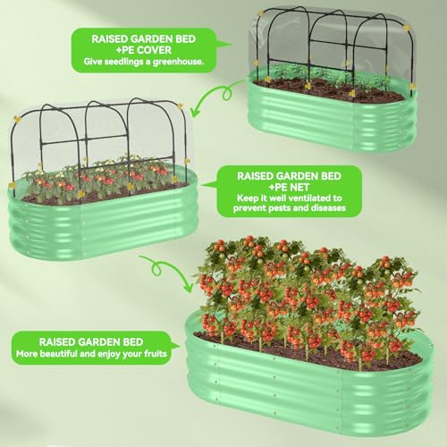 Raised Garden Bed with Cover and Greenhouse, 4x2x1FT Galvanized Metal Raised Garden Beds Outdoor, Large Oval Outdoor Planter Garden Boxes for Fruit, Vegetable, Flower - Image 3