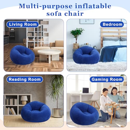 Image of Realspring 9 Pcs Inflatable Bean Bag Chair, Air Pump,Dark Blue | Electric Pump for Inflation, Foldable Blow up Chairs for Outdoor Movie Seating, Portable Sofa for Adults Camping