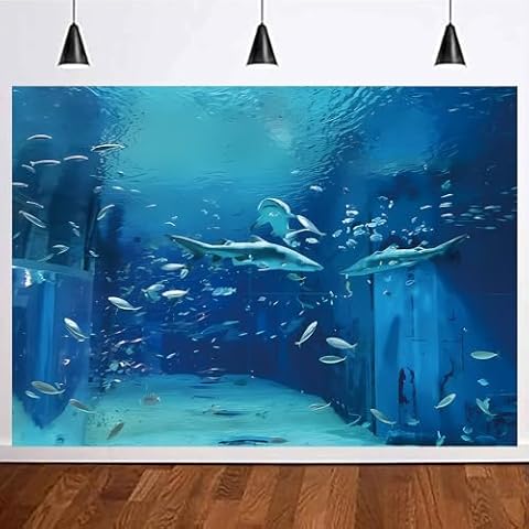 Yongqian 7x5ft Shark Fish Under The Sea World Photography Backdrop Baby Shark Sea Animal Backdrop Birthday Party Decoration Aquarium Ocean Background Photo Booth Cover