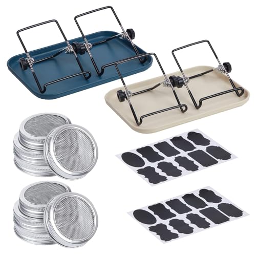 Seed Sprouter Kit - Mason Jar Germination Kits, Seed sprouting mason kit | Stainless Steel Sprouting Jar Lids and 2 Stands, Sprouting jar kit for Grow Sprouts Alfalfa Broccoli Bean Salad