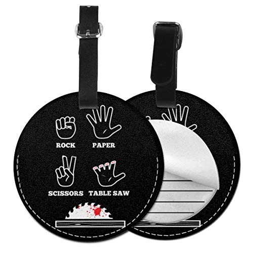 Preisvergleich Produktbild Kofferanhänger PU Leder Cool Rock Papierschere Tischkreissäge, Gepäckanhänger ID Etikett Mit Adressschild Namenschild für Reisetasche Koffer