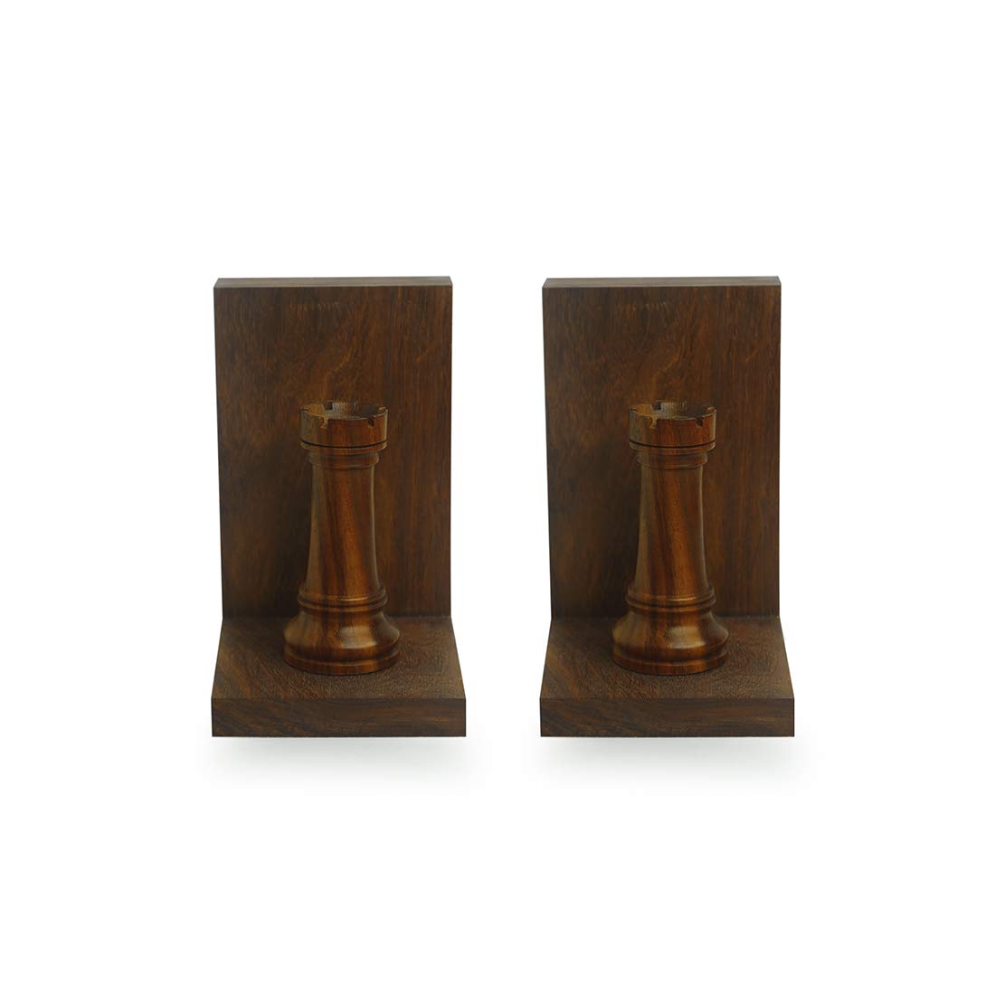 ExclusiveLane 'Chess Rook' Sheesham Wooden Bookends for Home Decor (24.6 cm x 10.4 cm x 16.5 cm, Brown) | Book Ends Wooden Bookend Bookends for Shelf Book Ends for Table Shelves Book Stopper for Shelf 2