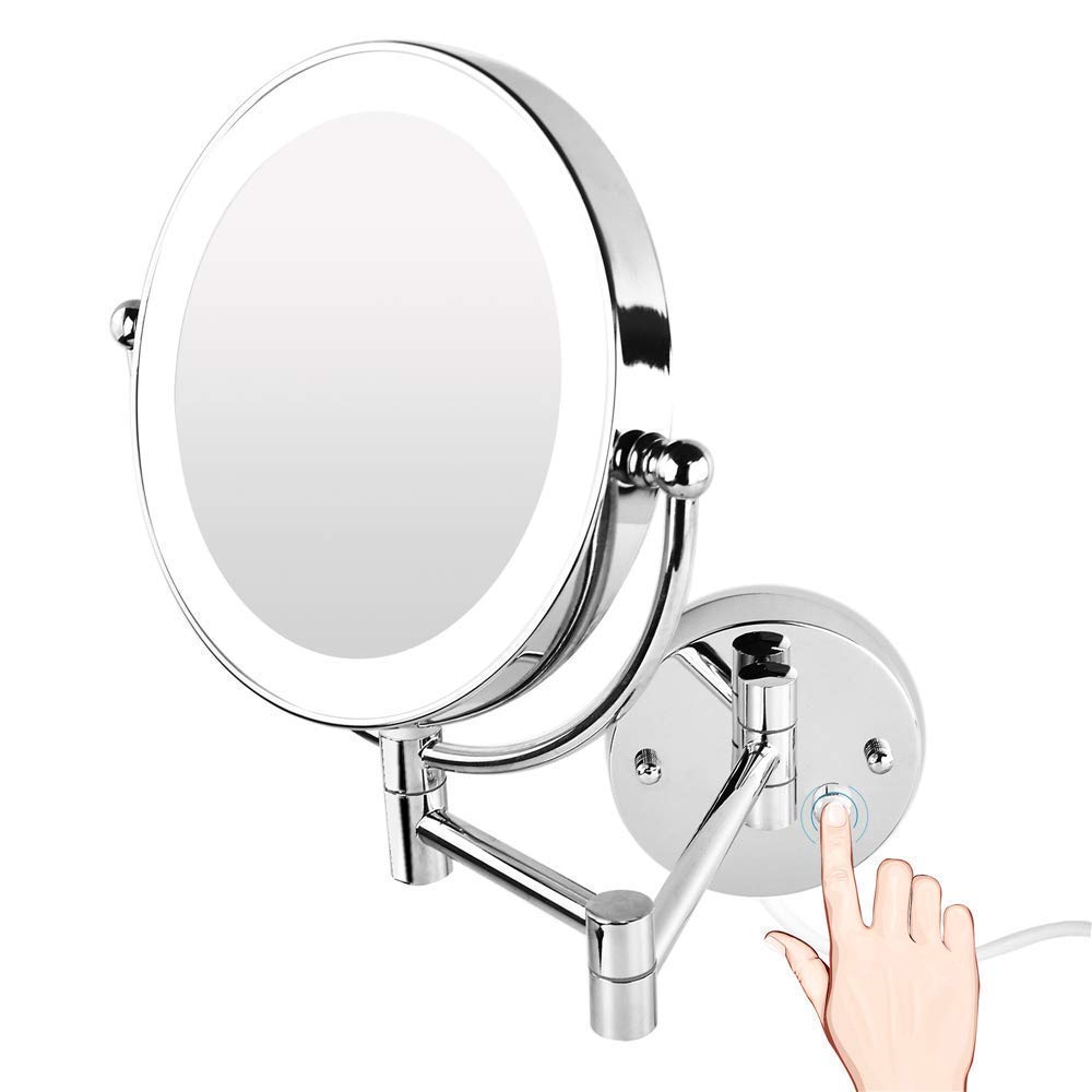 Miroir loupe 10X avec gradation tactile et lumières LED en métal