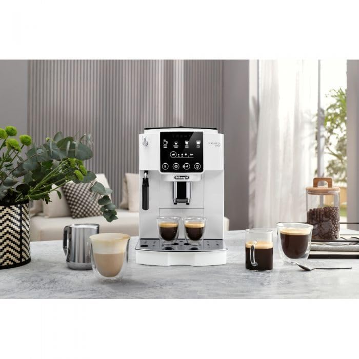 Image of De'Longhi Magnifica Start Fully Automatic Coffee Machine, Original Italian Brand, Built-In Grinder, 4 Recipes, One-touch Espresso Maker, Milk Frother Wand, Bean to Cup, White, ECAM220.20
