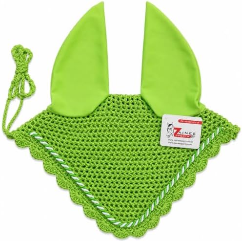 Zainee Sports Handmade Crochet Horse Fly Bonnet – Ear Bonnet Fly Veil for Horses, Breathable Ear Net – Pony, Cob, Full & x-Full (Lime Green, Extra - Full)