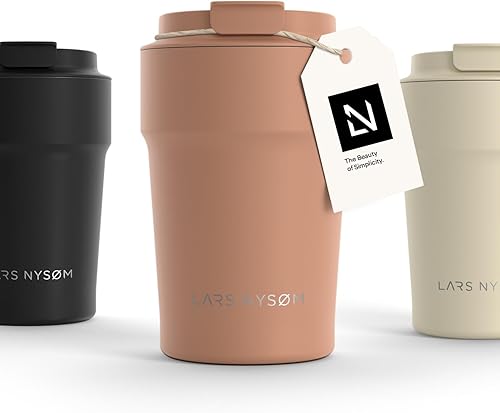 LARS NYSØM Thermo - Taza de café para llevar, 13 onzas, taza de viaje de 0.38 litros con aislamiento, vaso térmico de acero inoxidable a prueba de
