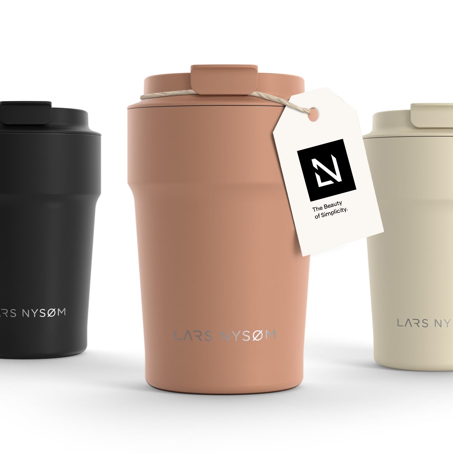 LARS NYSØM Thermo Kaffeebecher to go 380ml | Travel Mug 0,38 Liter mit Isolierung | Auslaufsicherer Edelstahl Thermobecher für Kaffee und Tee unterwegs | Teebecher (Blush Rose, 380ml)