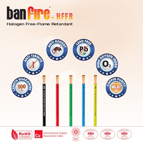 Image of KEI BANFIRE- HFFR 0.75 sqmm 1 Core 99.97% Pure Copper Conductor Heat Resistant Flame Retardant Low Smoke & Halogen - Lead Less House Wire for Domestic & Industrial Electrical Wiring (Black,90 Meters)