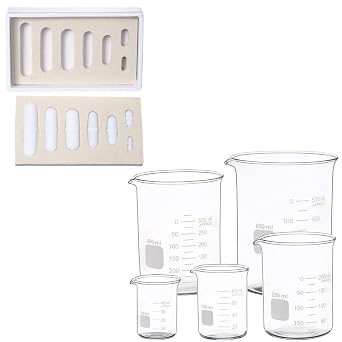 7 Pcs PTFE Magnetic Stirrer Mixer Stir Bar Spinbar Stirring Graduated Glass Measuring Low Form Beaker Set 50ml 100ml 250ml 400ml 600ml