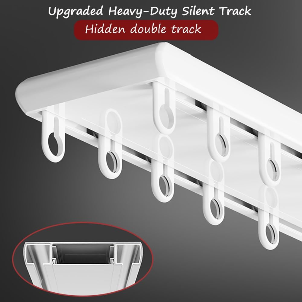 Système de Rideaux de séparation de pièce à Double Rail, Robuste et fixé au Plafond. Installation Facile et Style élégant. Rails en Aluminium Noirs de 75 cm.