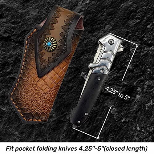 Cohomelars Pocket Knife Sheath,Leather Folding Knife Holder For 4.25''-5'' Knives,Knife Pouch For Buck 110,Leather Snap Knife Case,Knife Holster Belt Loop,Edc Knife Pouch Brown Cohomelars #TOP1