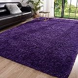 Toneed Fluffy Area Rug for Bedroom Living Room, 4 x 6 Feet Grape Purple Shaggy Rug Super Soft Modern