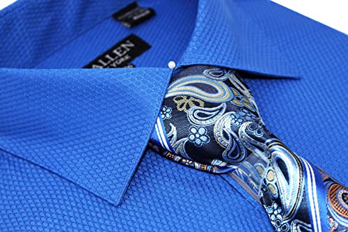 C. Allen Men's Solid Micro Pattern Regular Fit Dress Shirts with Tie Hanky Cufflinks French Cuffs Combo3