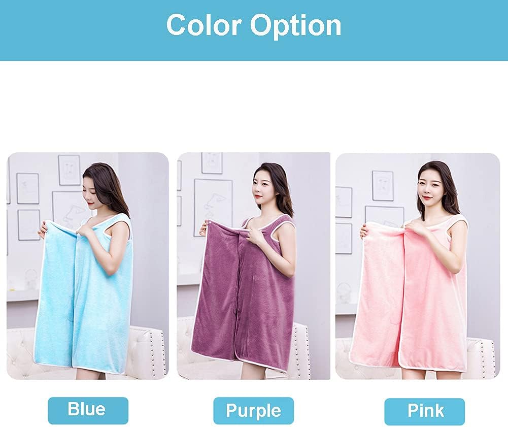 Wrap Robe with Straps, Women Female Dorm Soft Bath Wrap Towels Cute Short Bathrobe Dress with Pockets After Shower (Blue) - Image 7