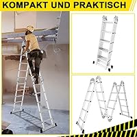 Herrselsam Mehrzweckleiter 4x5, 7in1 Multifunktionsleiter 582CM Alu Vielzweckleiter Klappleiter mit 2 Plattform und Räder, Haushaltsleiter Max Belastung 150kg, Multifunktionsleiter 20 Sprossen – Ansicht 8