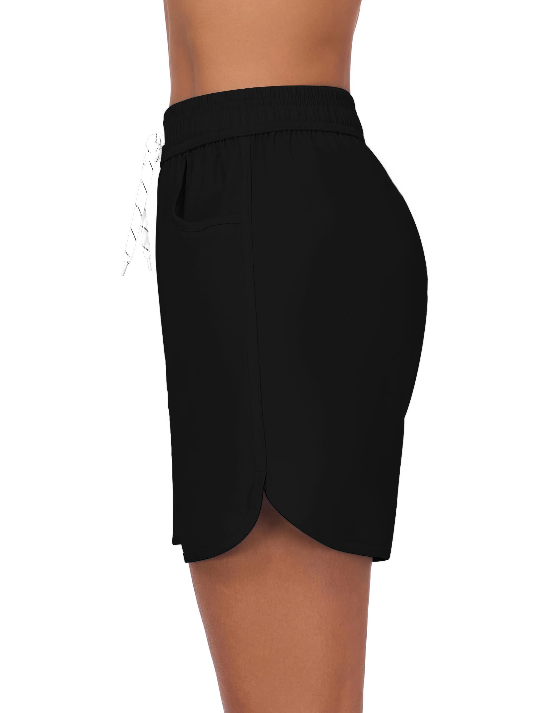 6" Wasserabweisende Schnelltrocknende Badehose Damen Bikinihose Ohne Netz - High Waist Bauchweg Badeshorts mit 2 Taschen, Ohne Innenslip