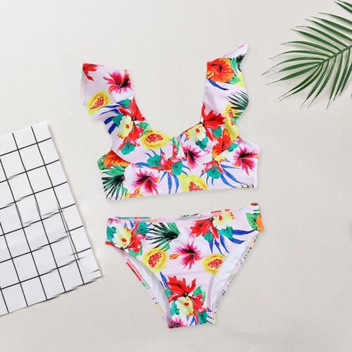 RNTOP Toddler Baby Girl 2 Piece Swimsuits Tropical Floral Print Ruffle Sleeveless Bikini Set Bathing (Pink, 3-4 Years)