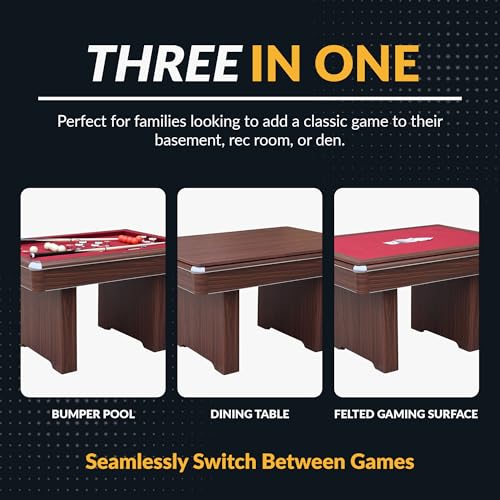 Hathaway Renegade II 54-in Bumper Pool Table for Game Room – 3 in 1 Game Table with Reversible Top & Ball Return System – Includes Cues, Balls, Chalk, Brush & Cards – Red Felt with Walnut Finish - Thumbnail 3