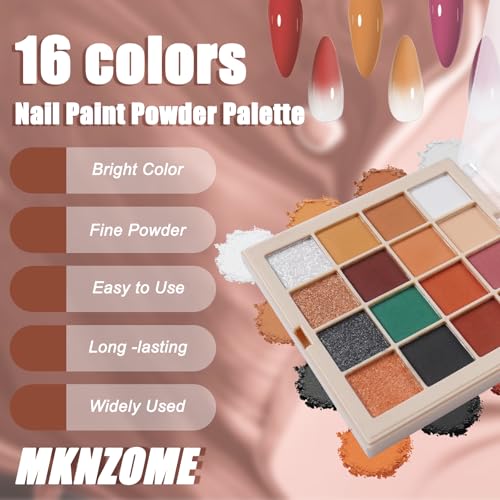 Image of Nail Pigment Powder Palette, 16 Colors Orange Brown Fall Collection Solid Autumn Nails Set Pigmentos para Unas, Nail Art Palette Manicure DIY Accessories