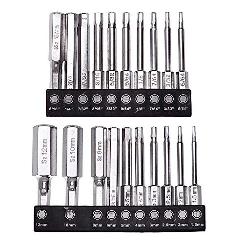 20 Pack Hex Head Allen Wrench Drill Bit Set (10pc Metric & 10pc SAE), Rocaris 1/4