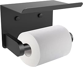 SetSail Toilet Paper Holder with Shelf Adhesive or Screw Bathroom Toilet Paper Roll Holders Wall Mount Matte Black Tissue Holder for Bathroom Hardware Accessories