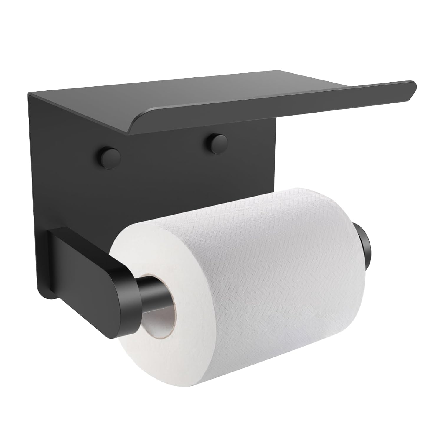 SetSail Toilet Paper Holder with Shelf Adhesive or Screw Bathroom Toilet Paper Roll Holders Wall Mount Matte Black