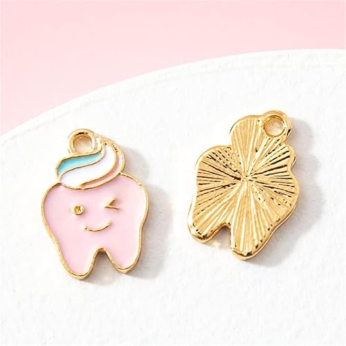Miniatura 2 de 20 dijes de dientes lindos para hacer joyas, colgantes de pasta de dientes esmaltados de dibujos animados chapados en bricolaje para aretes,