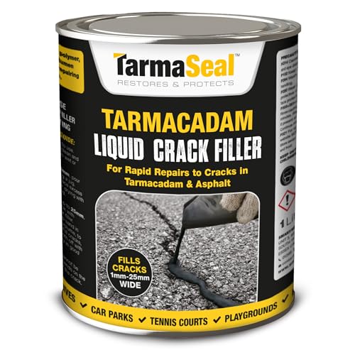TarmaSeal Tarmac Liquid Crack Filler - 1L - Flexible Rubberised Tarmac Repair Liquid for Repairing Cracks in Tarmacadam & Asphalt. Crack Filler for Tarmacadam Driveways Paths & Playgrounds