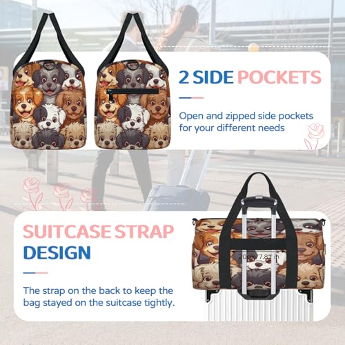Watercolor Dogs Print Sports Duffle Bag for Women Men Waterproof Overnight Weekender Bag with Adjustable Strap Travel Tote Bags for Beach Yoga Work Dance Swim4
